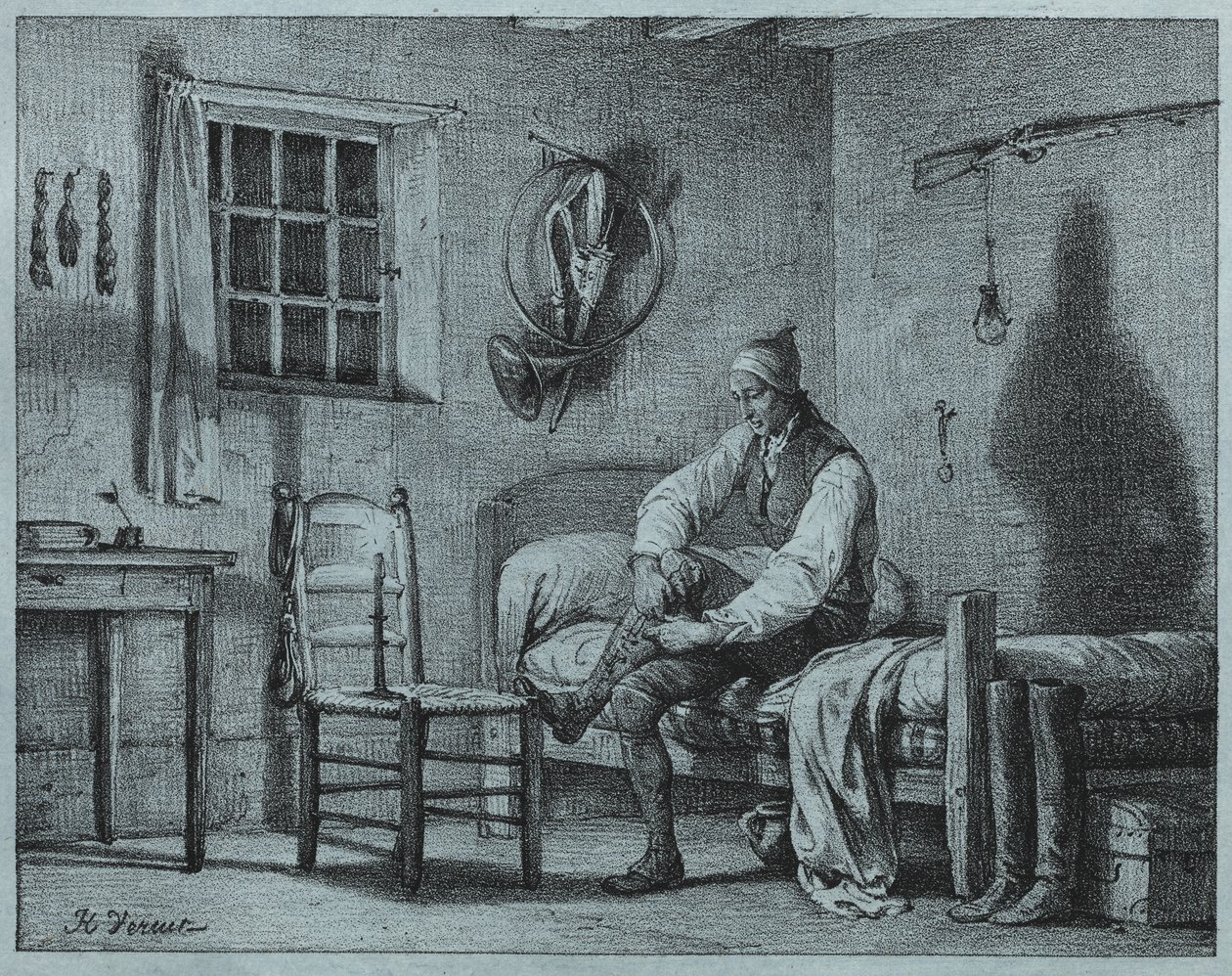 Der Diener von Limier erhebt sich aus dem Bett von Emile Jean Horace Vernet