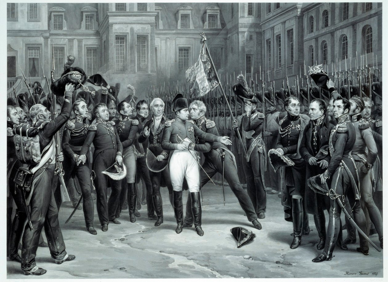 Der Abschied von Napoleon Bonaparte (1769-1821) von der kaiserlichen Garde im Hof von Cheval Blanc in Fontainebleau am 20.04.1814 von Emile Jean Horace Vernet