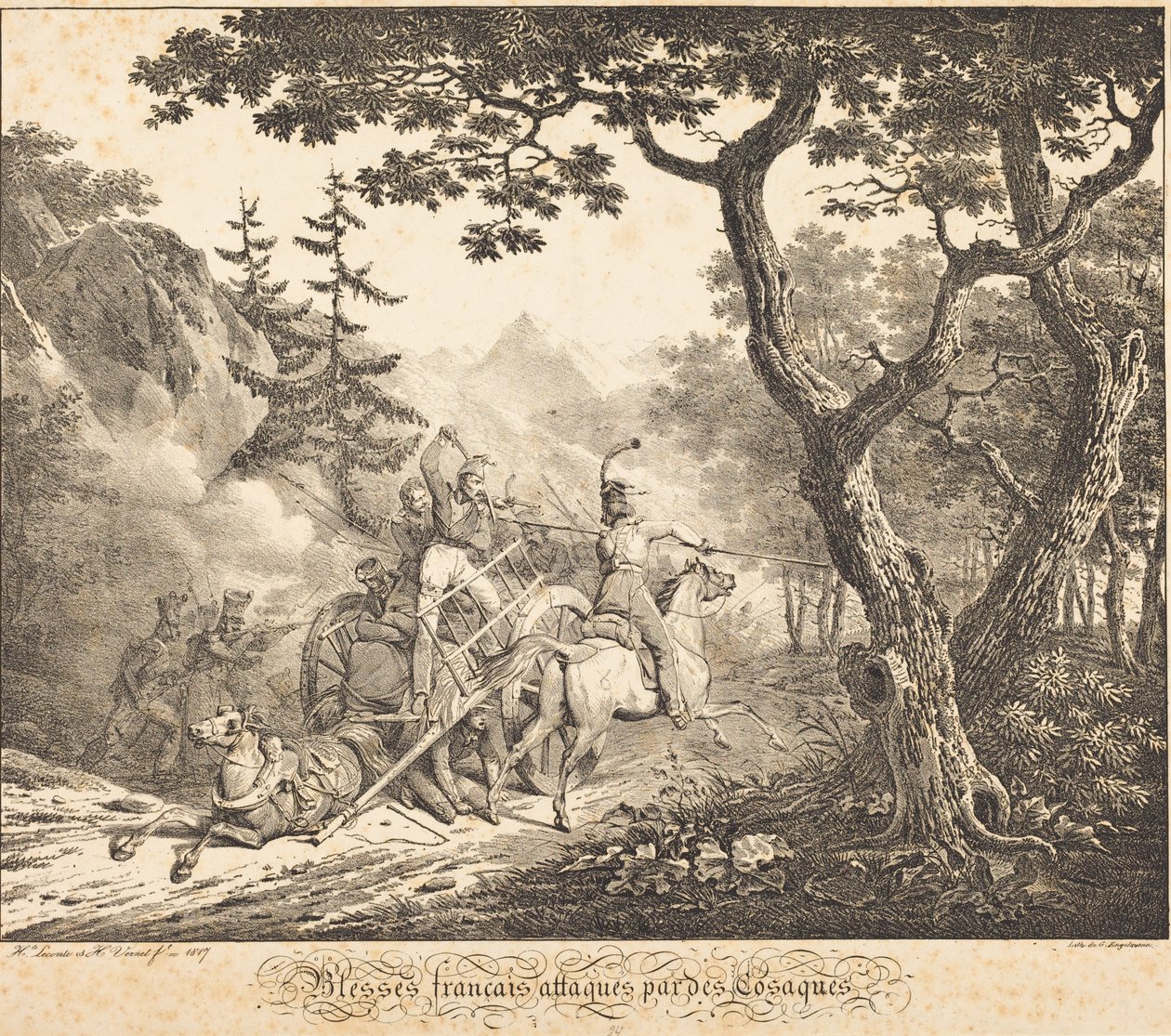 Verwundeter Franzose von einem Kosaken angegriffen von Horace Vernet