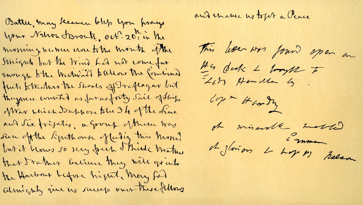 Brief von Lord Horatio Nelson an Lady Emma Hamilton, 19. Oktober 1805 von Horatio Nelson