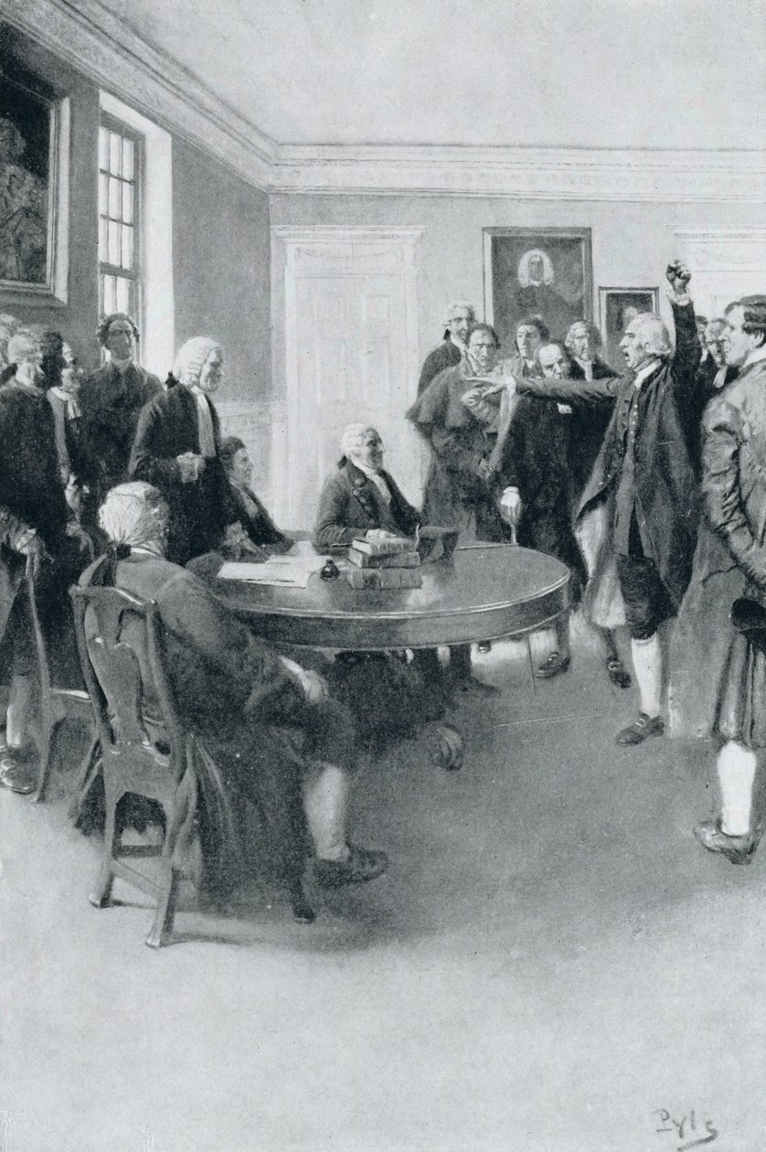 Nach dem Massaker: Samuel Adams fordert von Gouverneur Hutchinson den sofortigen Abzug der britischen Truppen, Illustration aus 