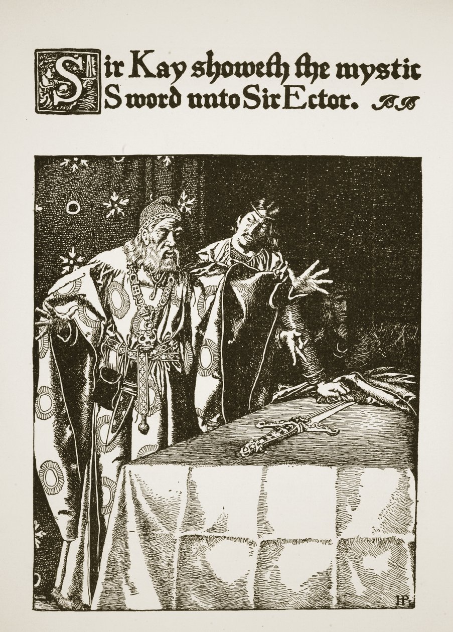 Sir Kay zeigt Sir Ector das mystische Schwert, Illustration aus 