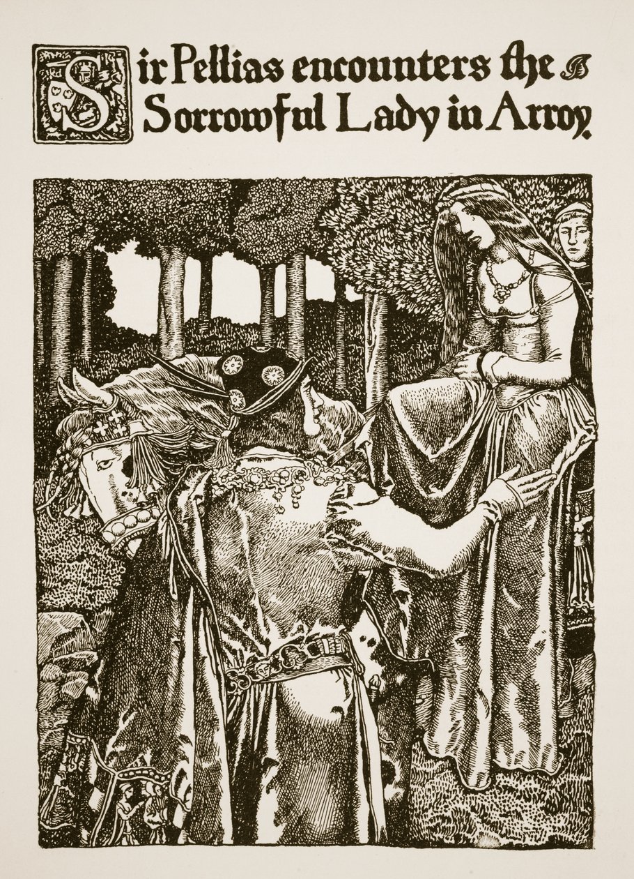 Sir Pellias begegnet der traurigen Dame in Arroy, Illustration aus 