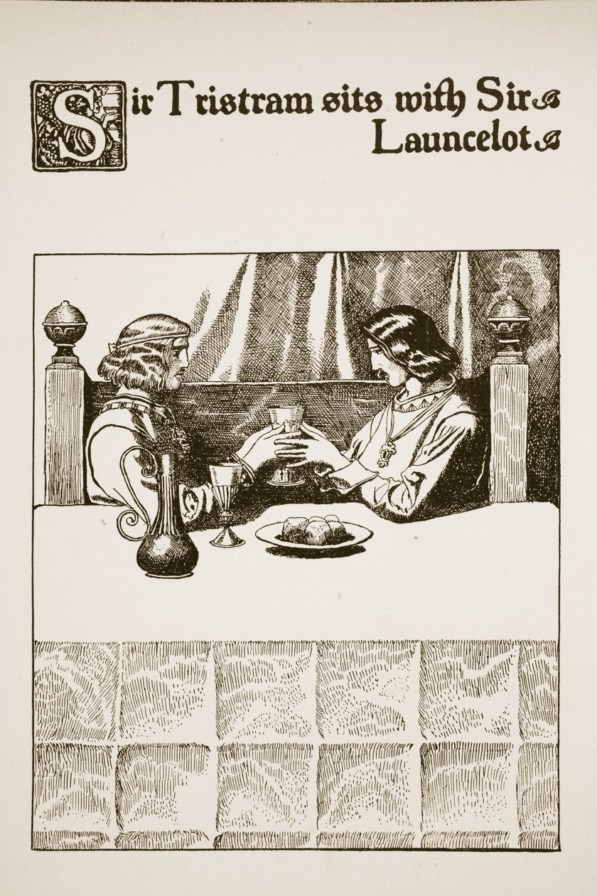 Sir Tristram sitzt mit Sir Launcelot, Illustration aus 