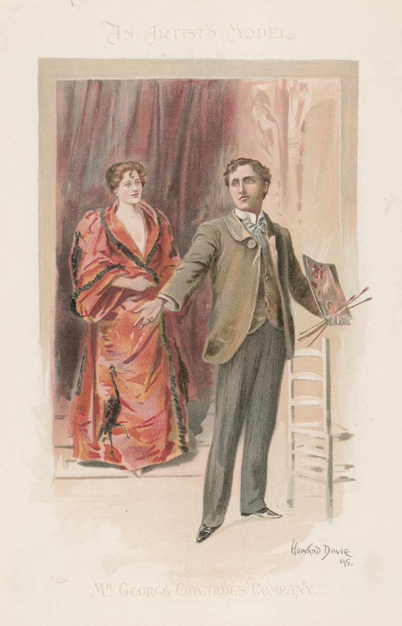 Ein Künstler mit seiner Palette, während eine Frau im Hintergrund steht von Howard Davie