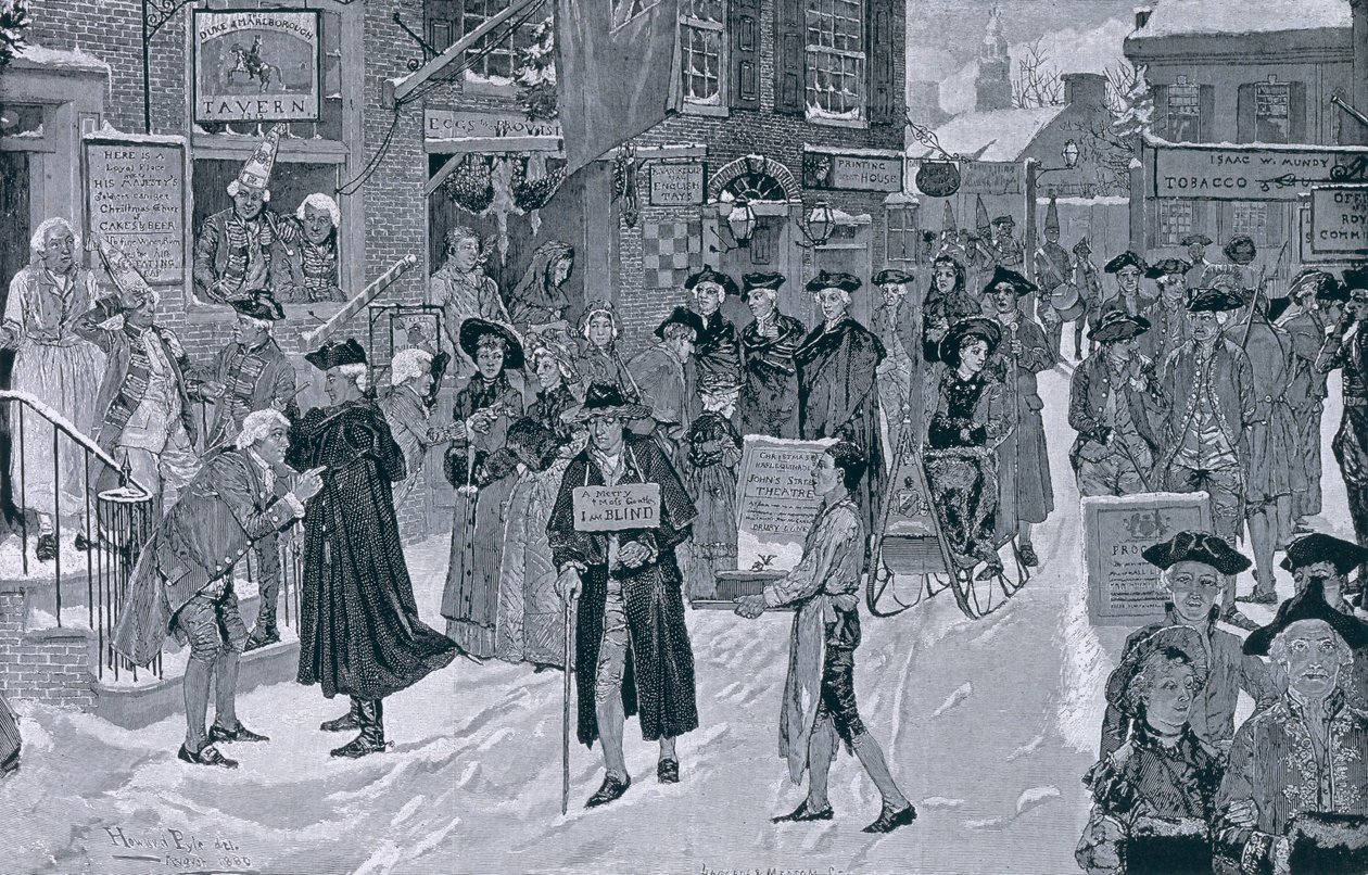 Weihnachtsmorgen im alten New York vor der Revolution, Illustration aus Harper
