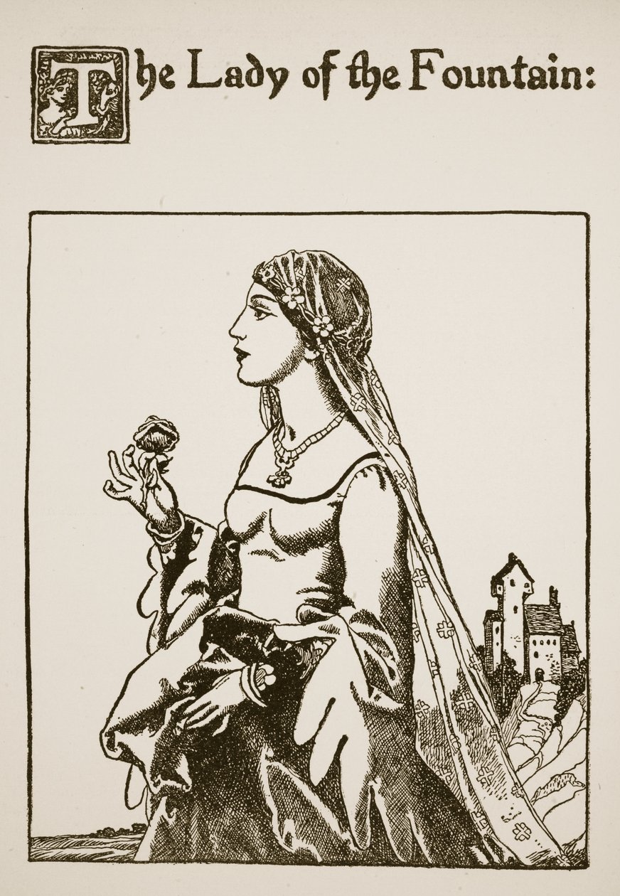 Die Dame des Brunnens, Illustration aus Die Geschichte von Sir Launcelot und seinen Gefährten, 1907 von Howard Pyle