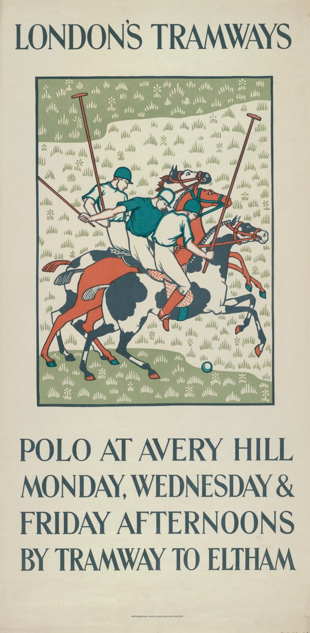 Polo in Avery Hill, London County Council LCC Straßenbahnplakat, 1923 von Howard Spear