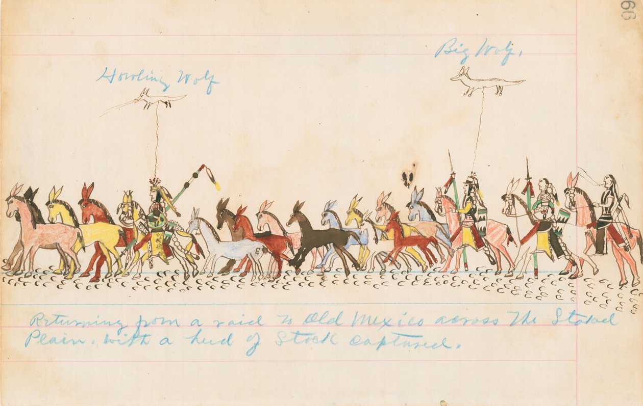 Rückkehr von einem Überfall nach Alt-Mexiko über die Staked Plains mit einer Herde erbeuteten Viehs, 1874-75 von Howling Wolf