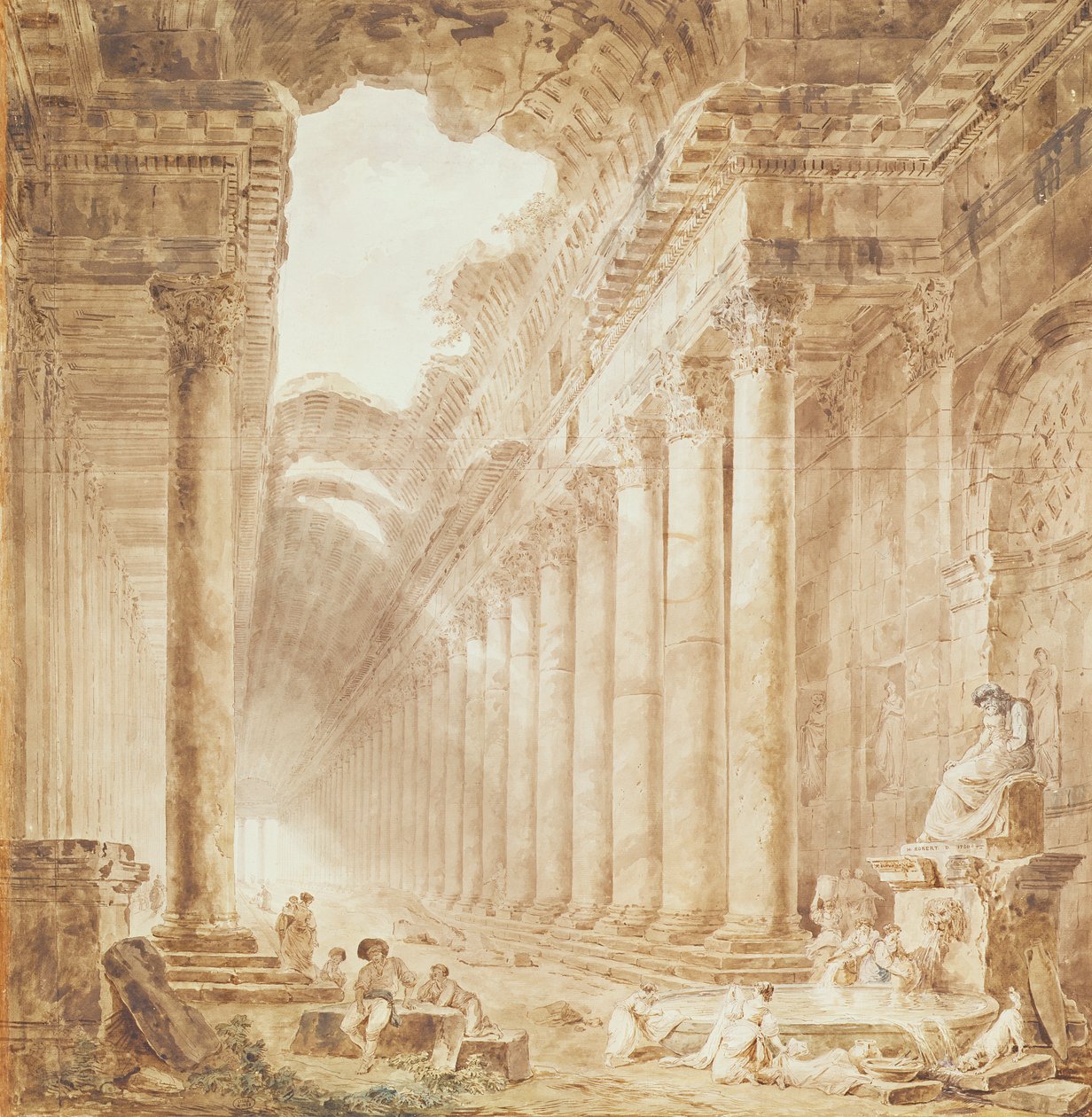 Eine Kolonnade in Ruinen, 1780 von Hubert Robert