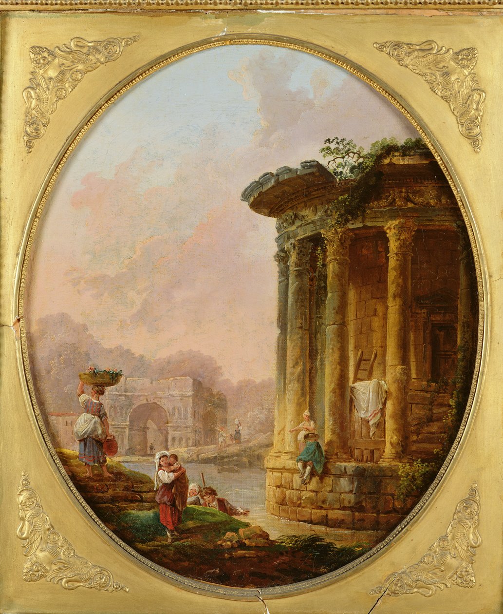 Tempel der Vesta und der Bogen des Janus Quadrifons von Hubert Robert