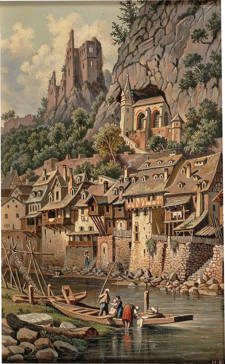 Ansicht der Felsenkirche und Burgruine in Idar-Oberstein von Hubert Sattler