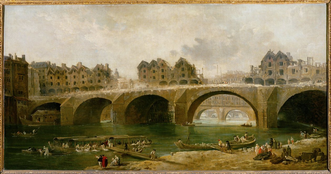 Abriss der Häuser der Pont Notre-Dame von Hubert (circle of) Robert