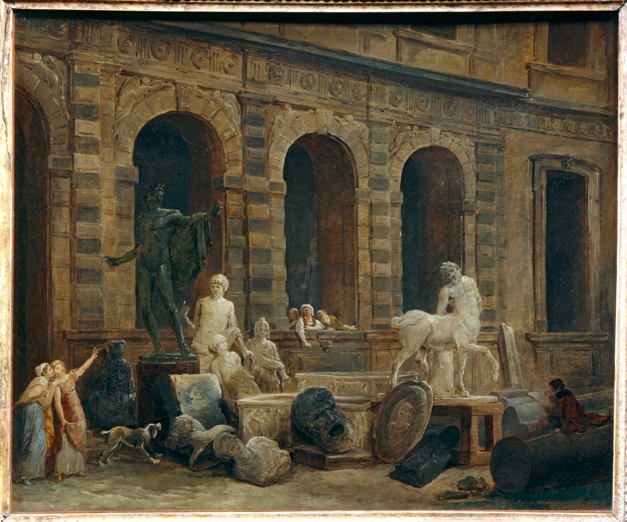 Der Zeichner von Antiquitäten vor der Kleinen Galerie des Louvre von Hubert (circle of) Robert