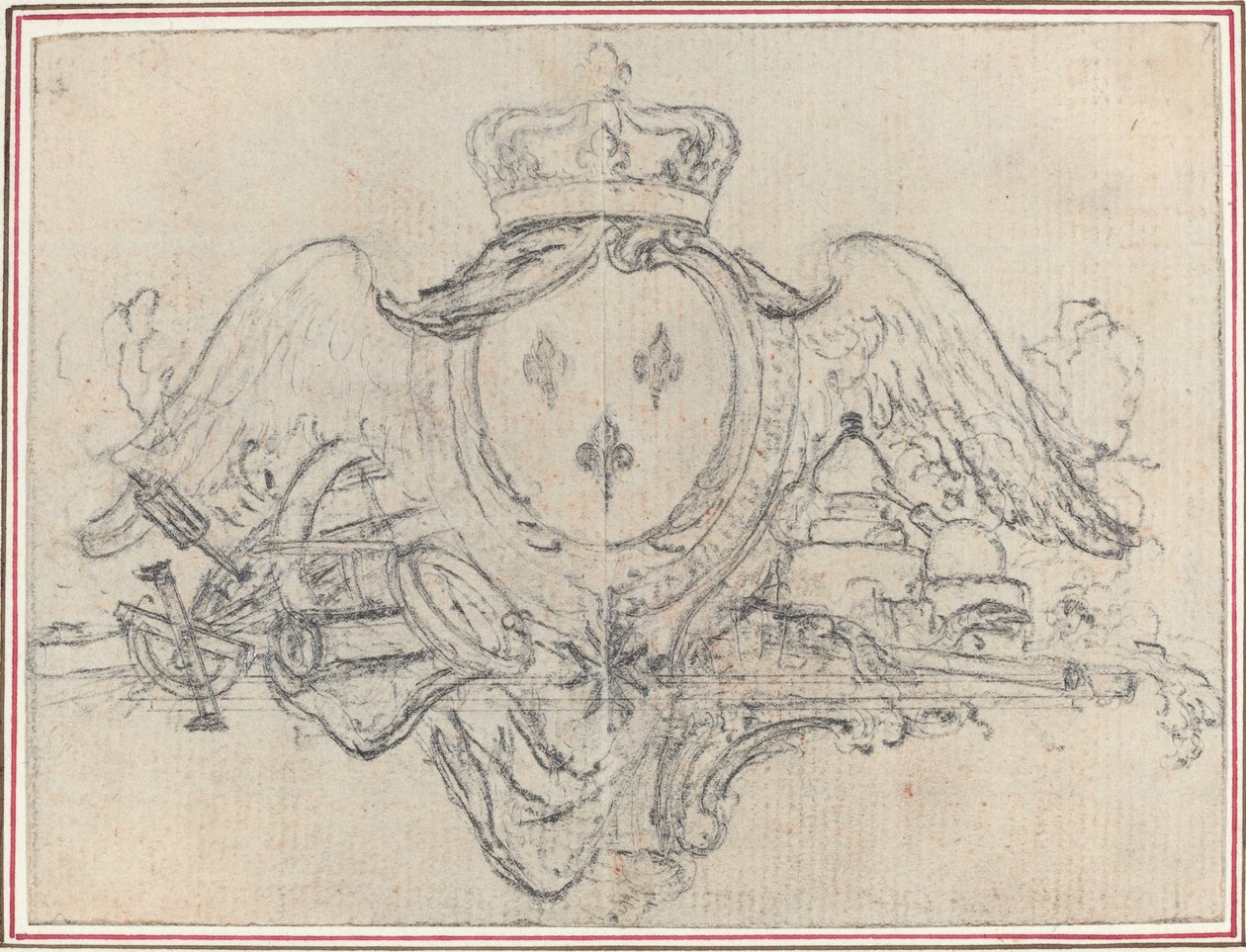 Wappen des Königs von Frankreich mit Flügeln und wissenschaftlichen Instrumenten von Hubert Francois Gravelot