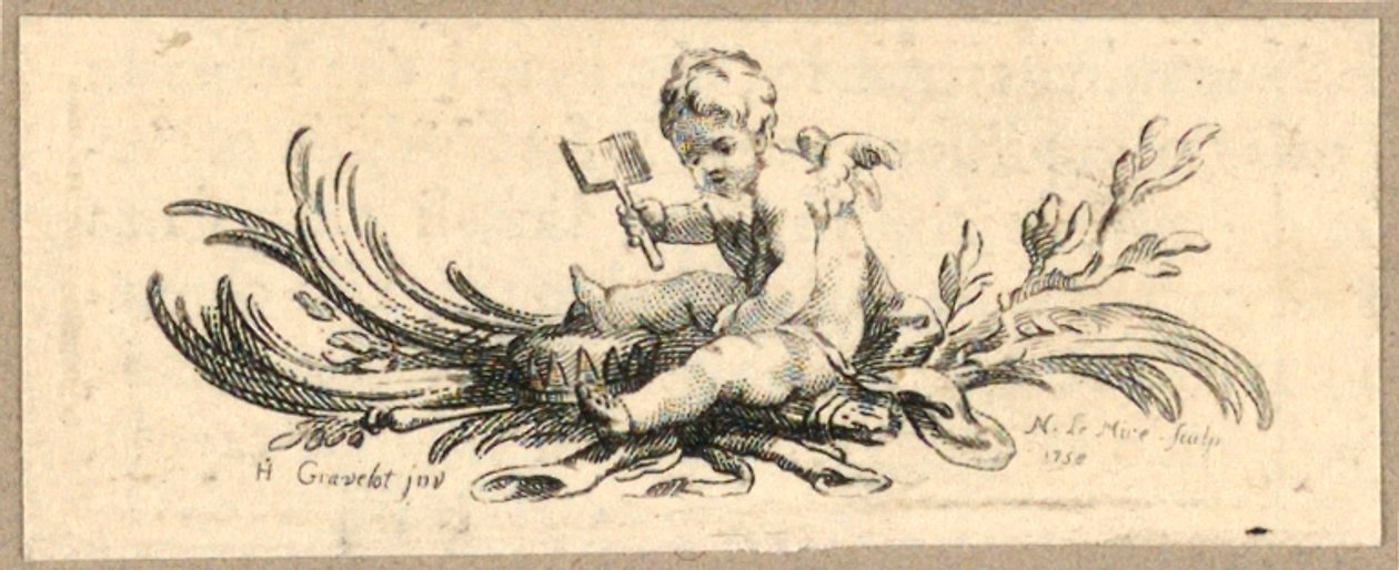 Druck, Vignette, Putto mit Schaufel von Hubert Francois Gravelot