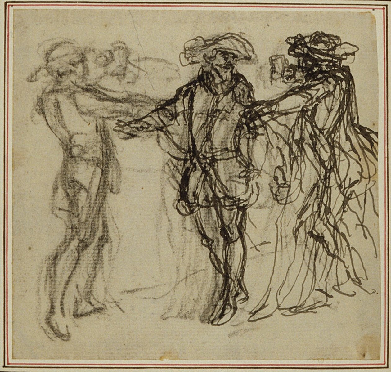 Studie für eine nie veröffentlichte zweite Ausgabe von Colles "La Partie de Chasse de Henri IV", Akt II, Szene 11 von Hubert Francois Gravelot