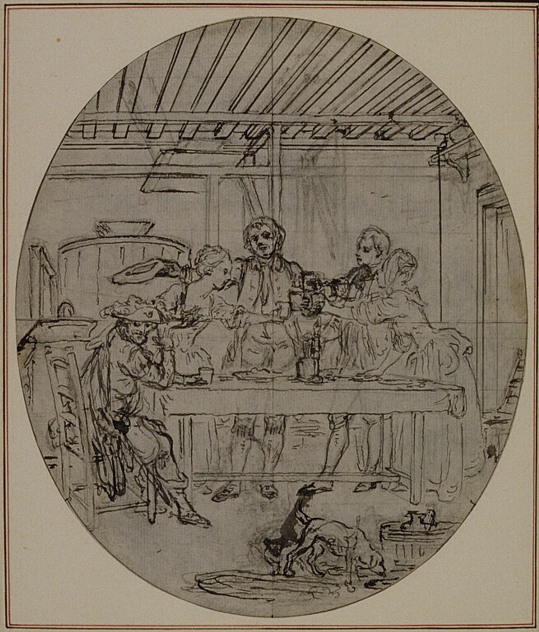 Studie für eine nie veröffentlichte zweite Ausgabe von Colles "La Partie de Chasse de Henri IV", Akt III, Szene 10 von Hubert Francois Gravelot