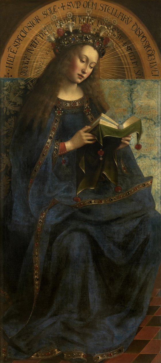 Jungfrau Maria, von einer Kopie des Genter Altars (offen, zentrales Panel) nach 1432 von Hubert & Jan van (1390 1441) (after) Eyck