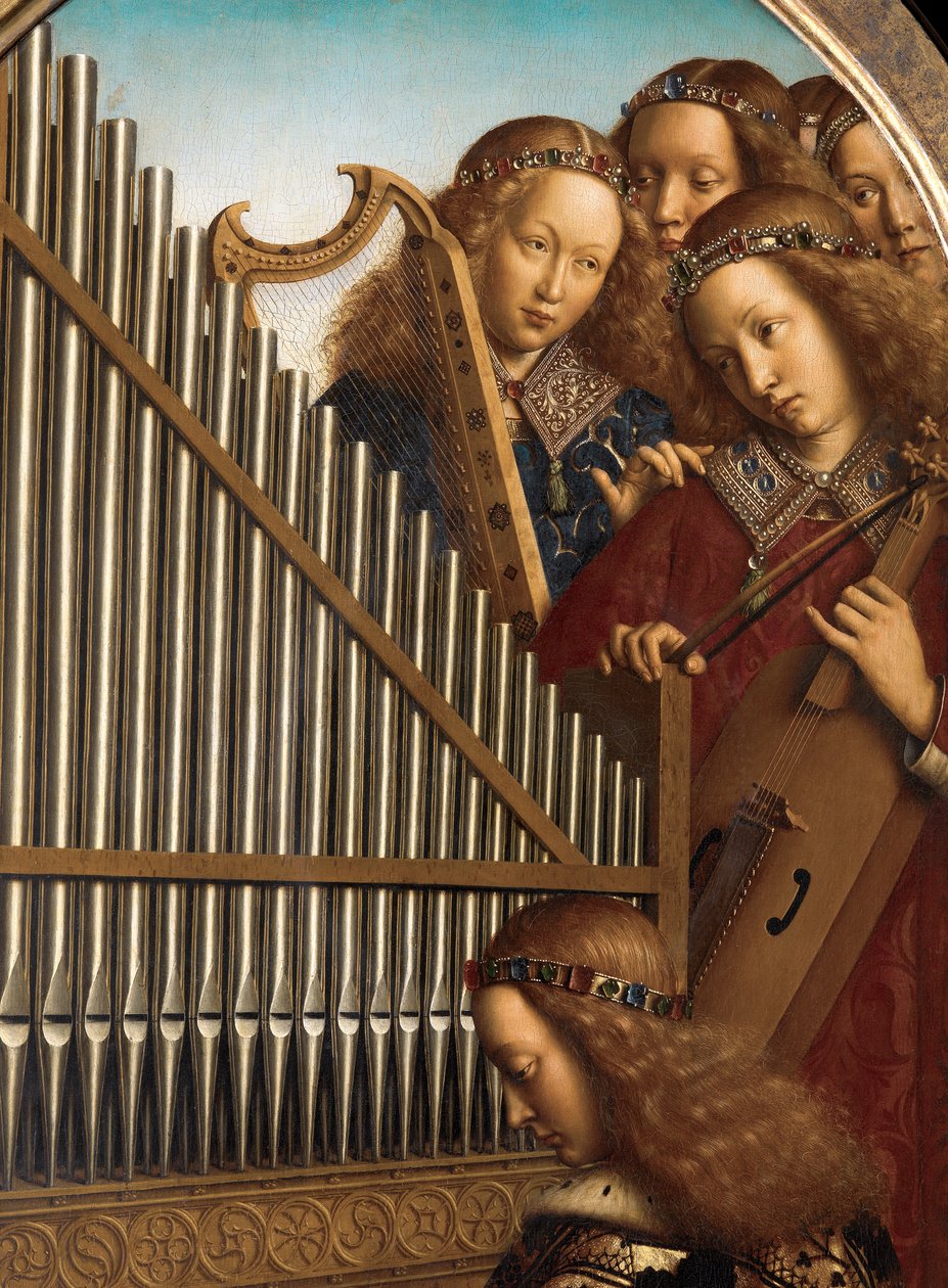 Engelmusiker mit St. Cäcilia, vom Genter Altar von Hubert & Jan van (1390 1441) Eyck