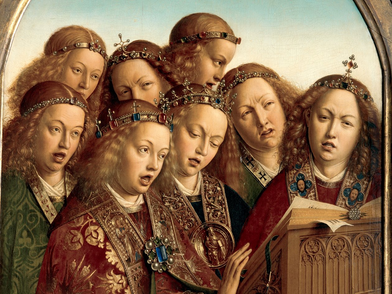 Detail der singenden Engel von Hubert & Jan van (1390-1441) Eyck