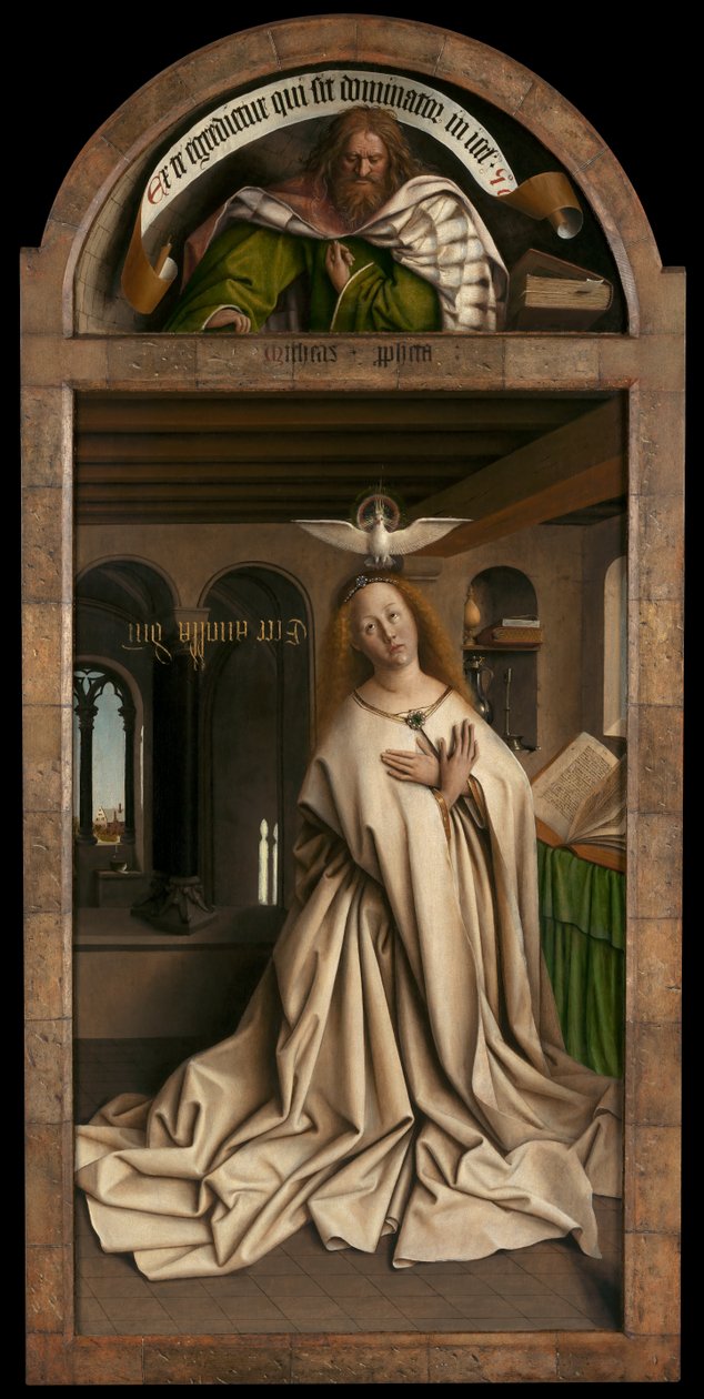 Lunette: Der Prophet Micha. Unteres Panel: Jungfrau Maria, von der Außenseite des rechten Panels des Genter Altars von Hubert & Jan van (1390 1441) Eyck