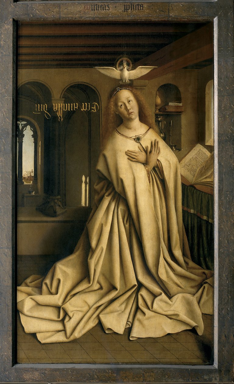 Der Engel Gabriel überbringt Maria die Botschaft, Detail vom geschlossenen Genter Altar von Hubert & Jan van (1390 1441) Eyck