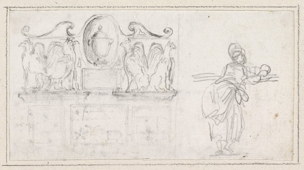 Eine dekorative Skulptur mit einer Frau von hinten gesehen von Hubert Robert