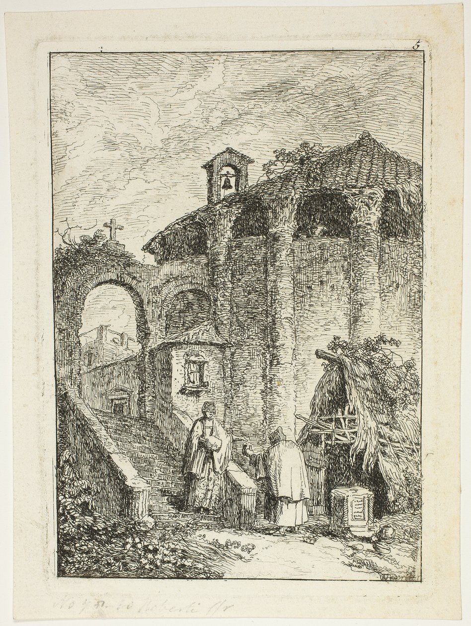 Antiker Tempel, Tafel fünf aus Les Soirées de Rome von Hubert Robert