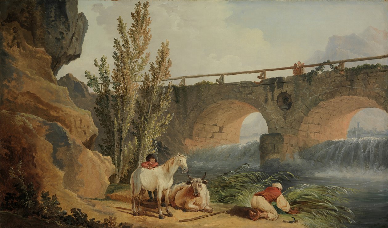 Brücke über einen Wasserfall von Hubert Robert
