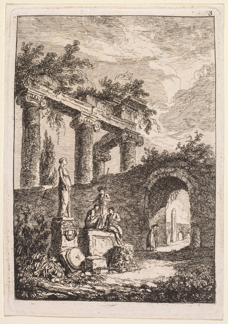 Abende in Rom: Die Statue vor Ruinen, 1763-1764 von Hubert Robert