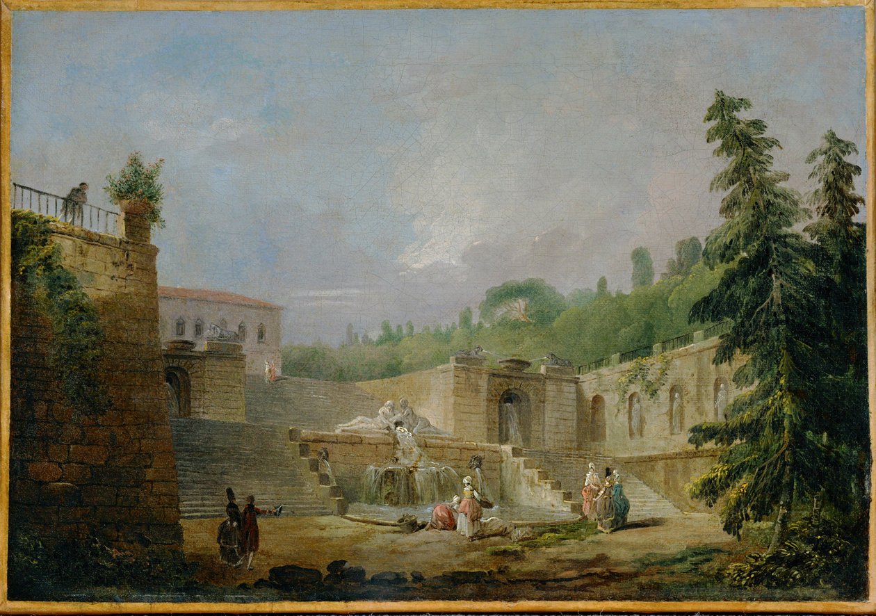 Brunnen auf einer Terrasse von Hubert Robert