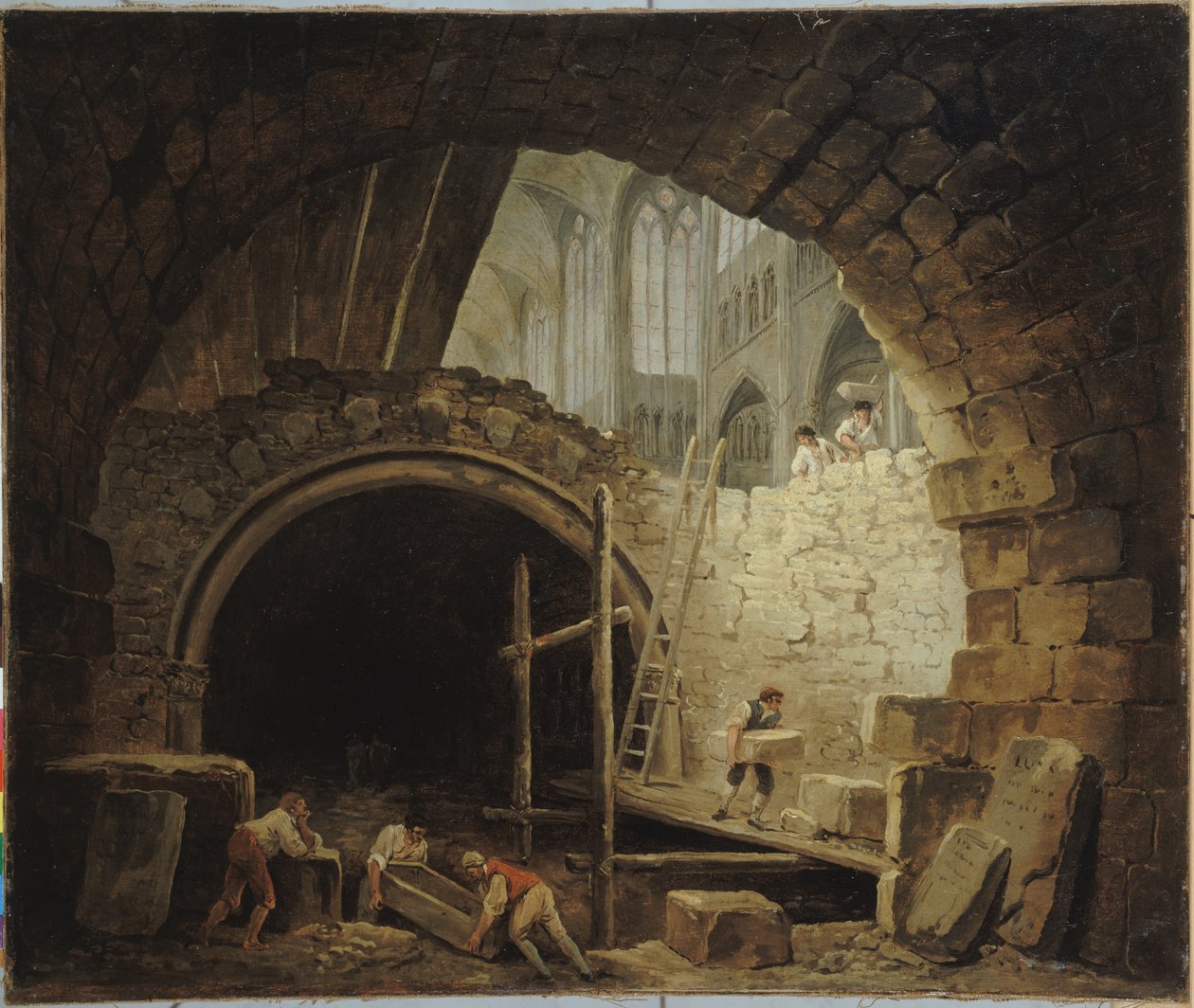 Plünderung der königlichen Gräber in der Basilika von Saint-Denis, Oktober 1793 von Hubert Robert