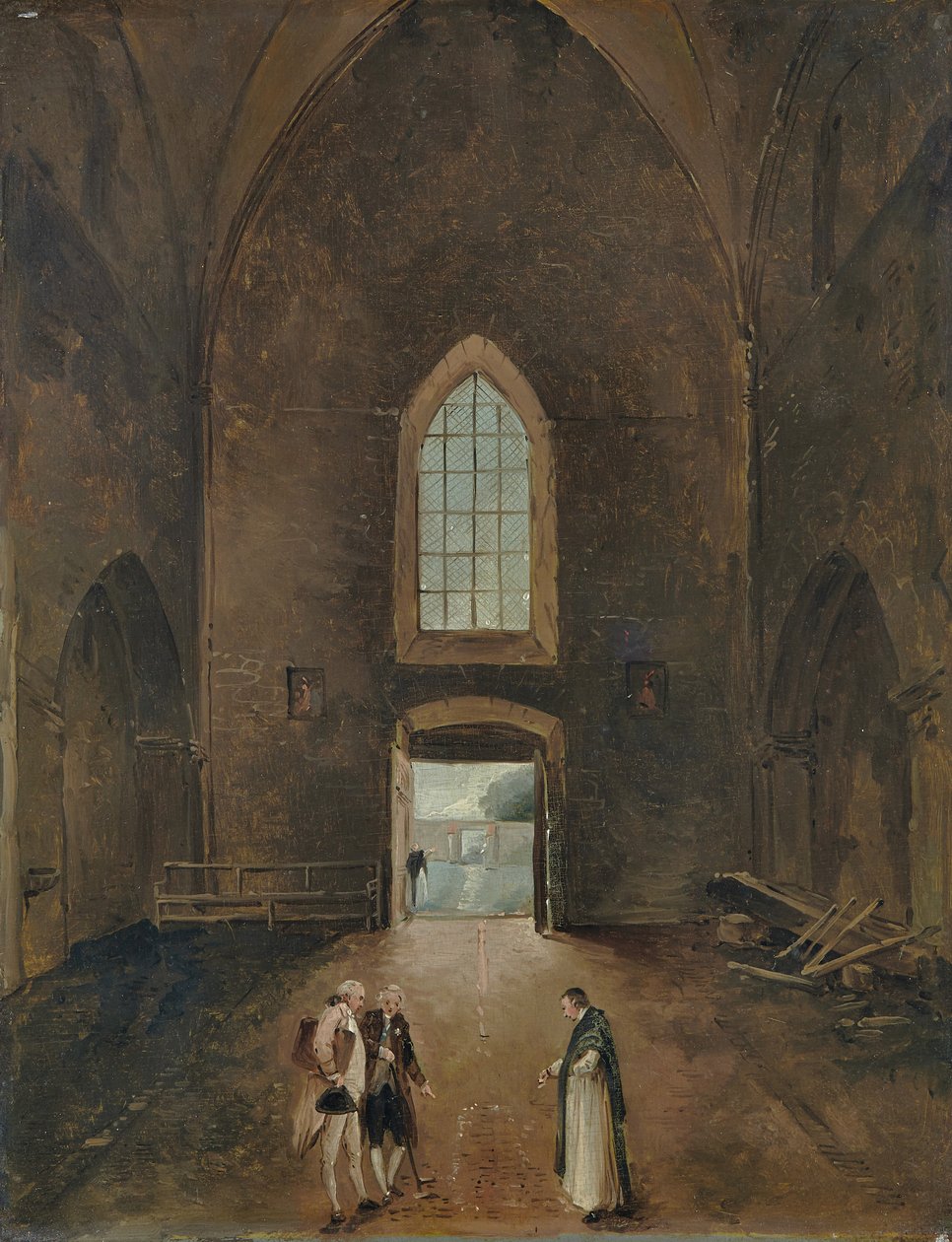 Hubert Robert und ein Amateur besuchen ein Grab in einer Kirche von Hubert Robert