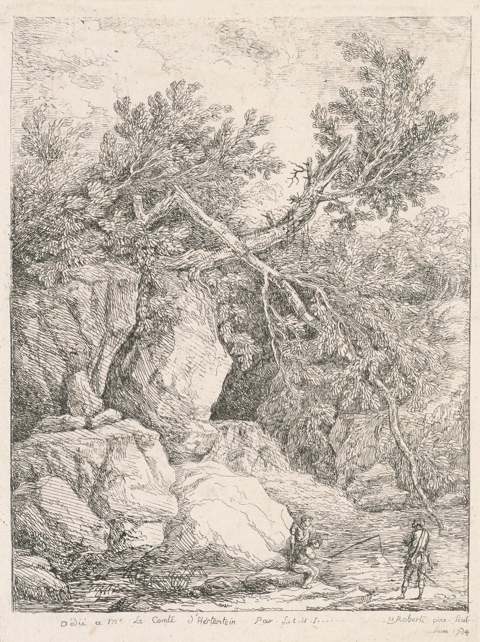 Landschaft mit einem umgestürzten Baum von Hubert Robert