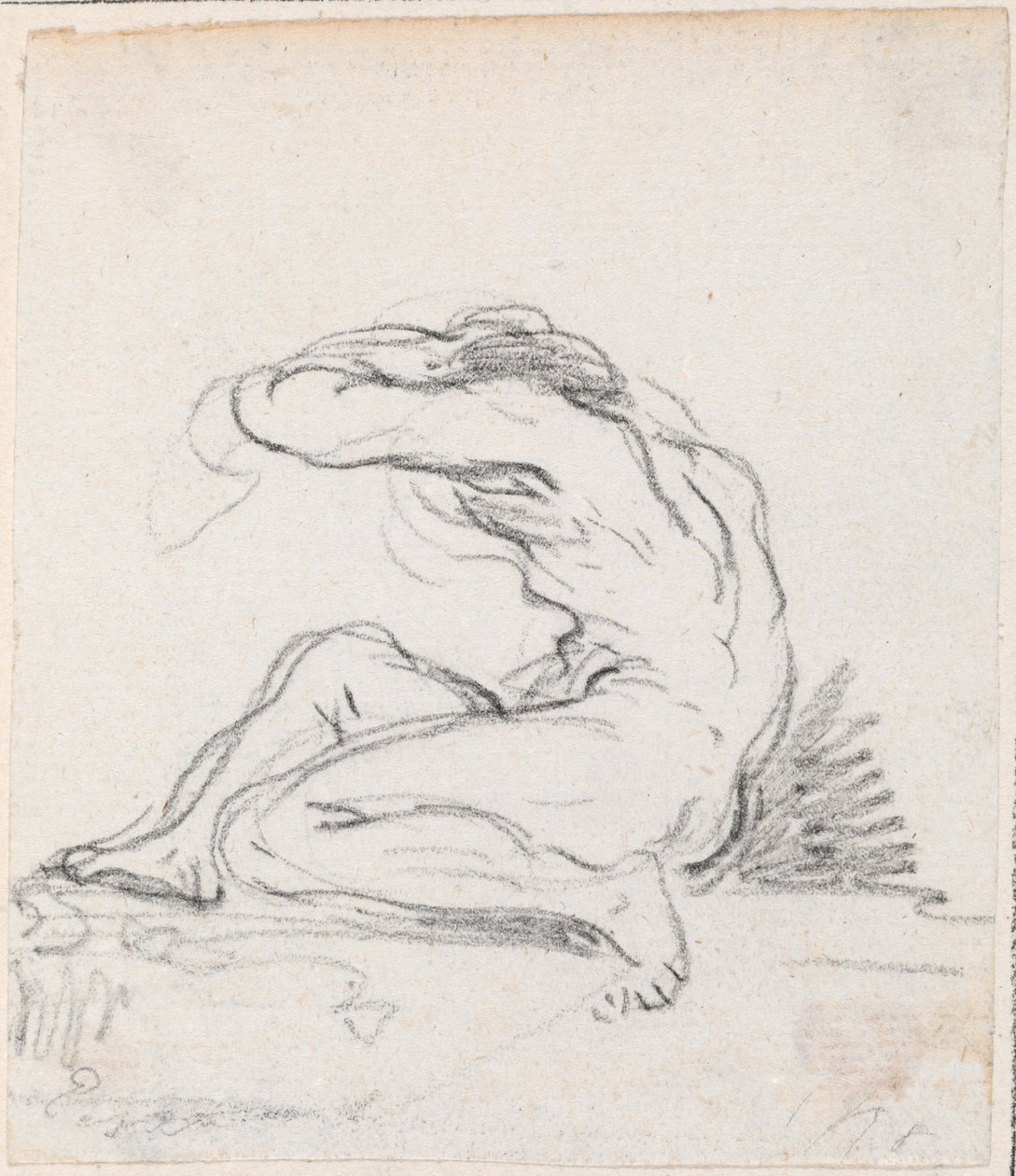 Sitzender männlicher Akt mit Arm über dem Kopf, von der Seite gesehen von Hubert Robert