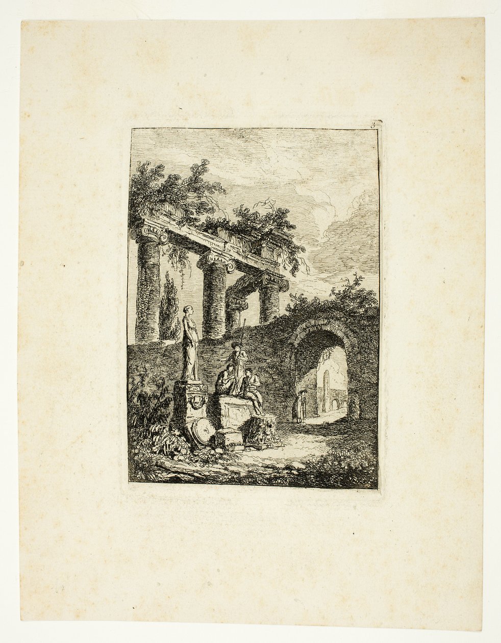 Die Statue vor den Ruinen, Platte drei aus Les Soirées de Rome von Hubert Robert