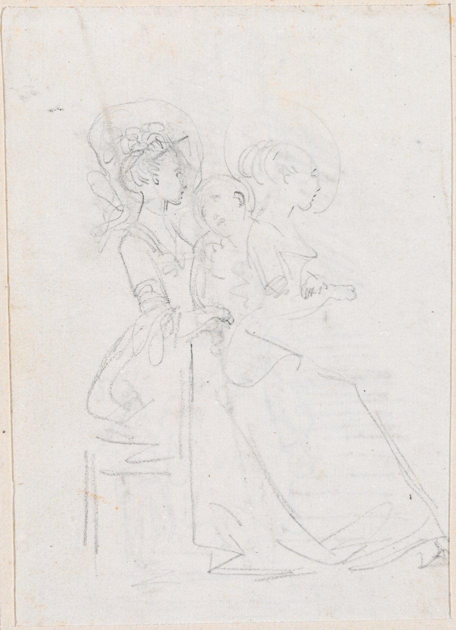 Zwei sitzende Frauen mit männlicher Figur zwischen ihnen [verso] von Hubert Robert