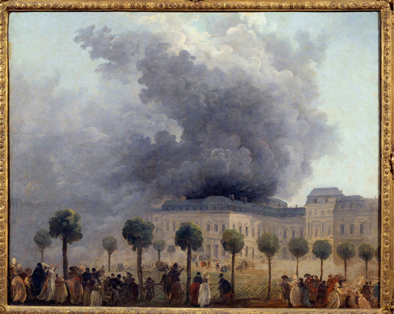 Ansicht des Opernbrands vom Garten des Palais Royal am 8. Juni 1781. Gemälde von Hubert Robert von Hubert Robert