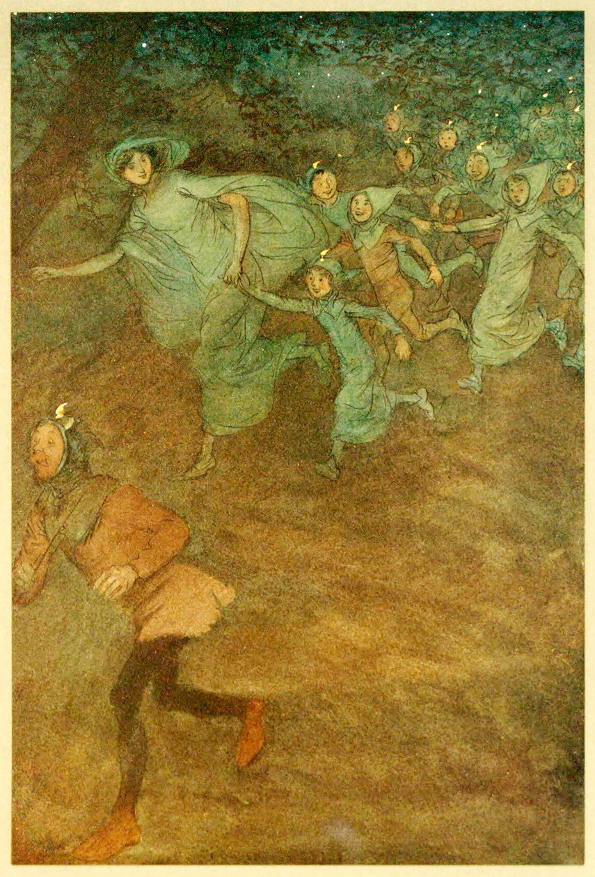 Sir Hugh Evans, Anne Page und andere treten auf, aus Die lustigen Weiber von Windsor, 1910 von Hugh Thomson