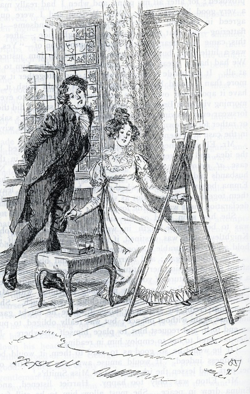 Mr. Elton bewundert das Porträt von Hariett, gemalt von Emma von Hugh Thomson