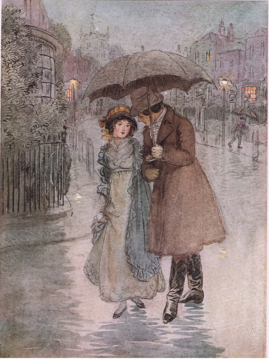 Phoebe: "Es regnete und mein Gesicht war nass." (Lithografie) von Hugh Thomson