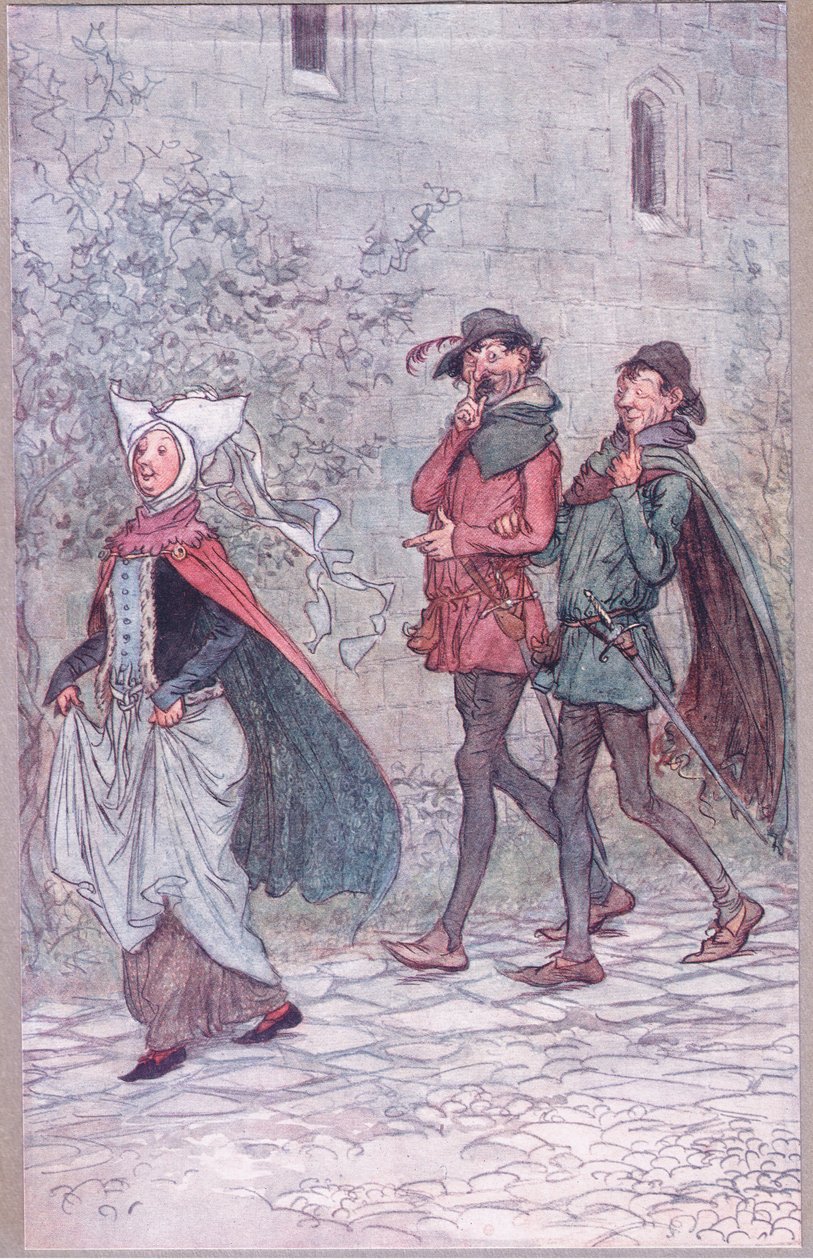 Als Frau Bridget den Griff ihres Fächers verlor, Illustration aus Die lustigen Weiber von Windsor, 1910 von Hugh Thomson