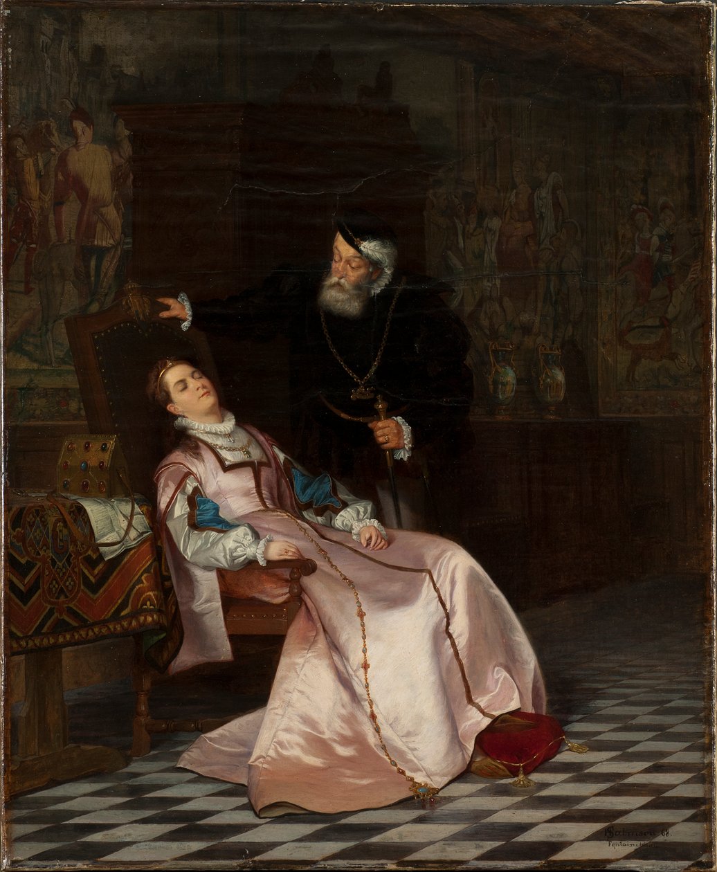 Gustav Vasa findet seine Gemahlin Catherine Stenbock schlafend und hört sie sagen König Gösta, ich liebe... von Hugo Salmson