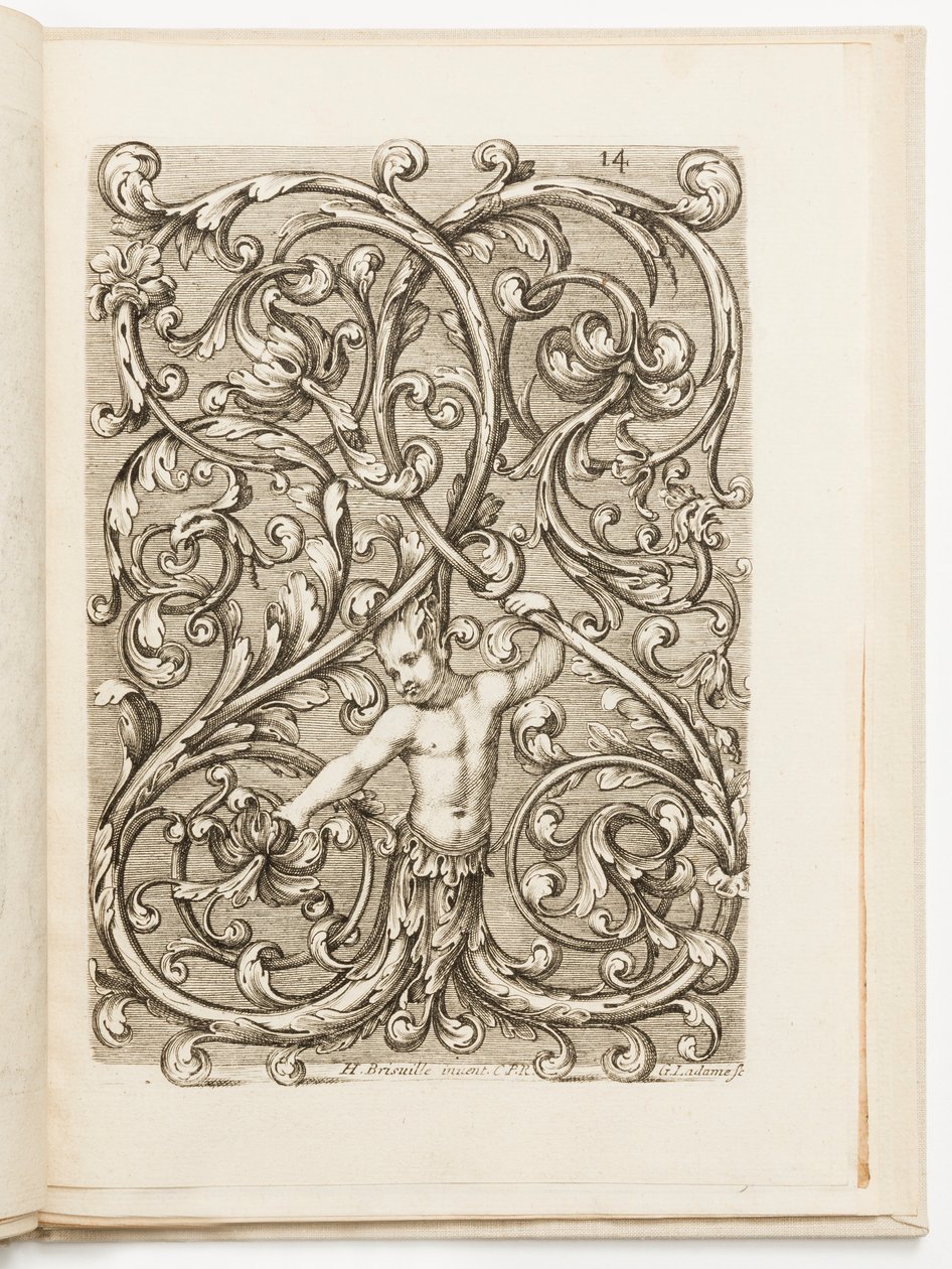 Platte 14, aus Diverses pièces de serruriers (Verschiedene Designs für Schlosser) von Hugues Brisville