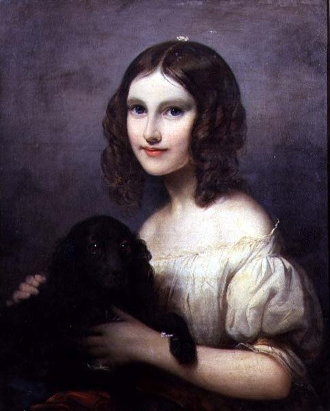 Porträt eines jungen Mädchens mit ihrem Haustierhund von Hugues Merle