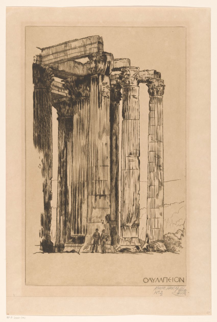 Olympieion mit zwei Männern vor einer Säule von Huib Luns (signed by artist)