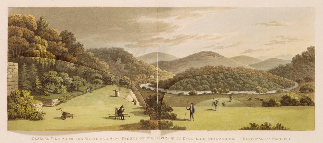 Gesamtansicht von den Süd- und Ostfronten des Cottage in Endsleigh, Devon (vorher), aus 