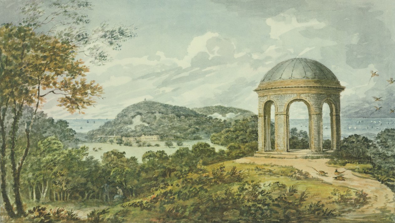Szene in der Nähe des Tempels, aus dem Roten Buch für Antony House, ca. 1812 von Humphry Repton
