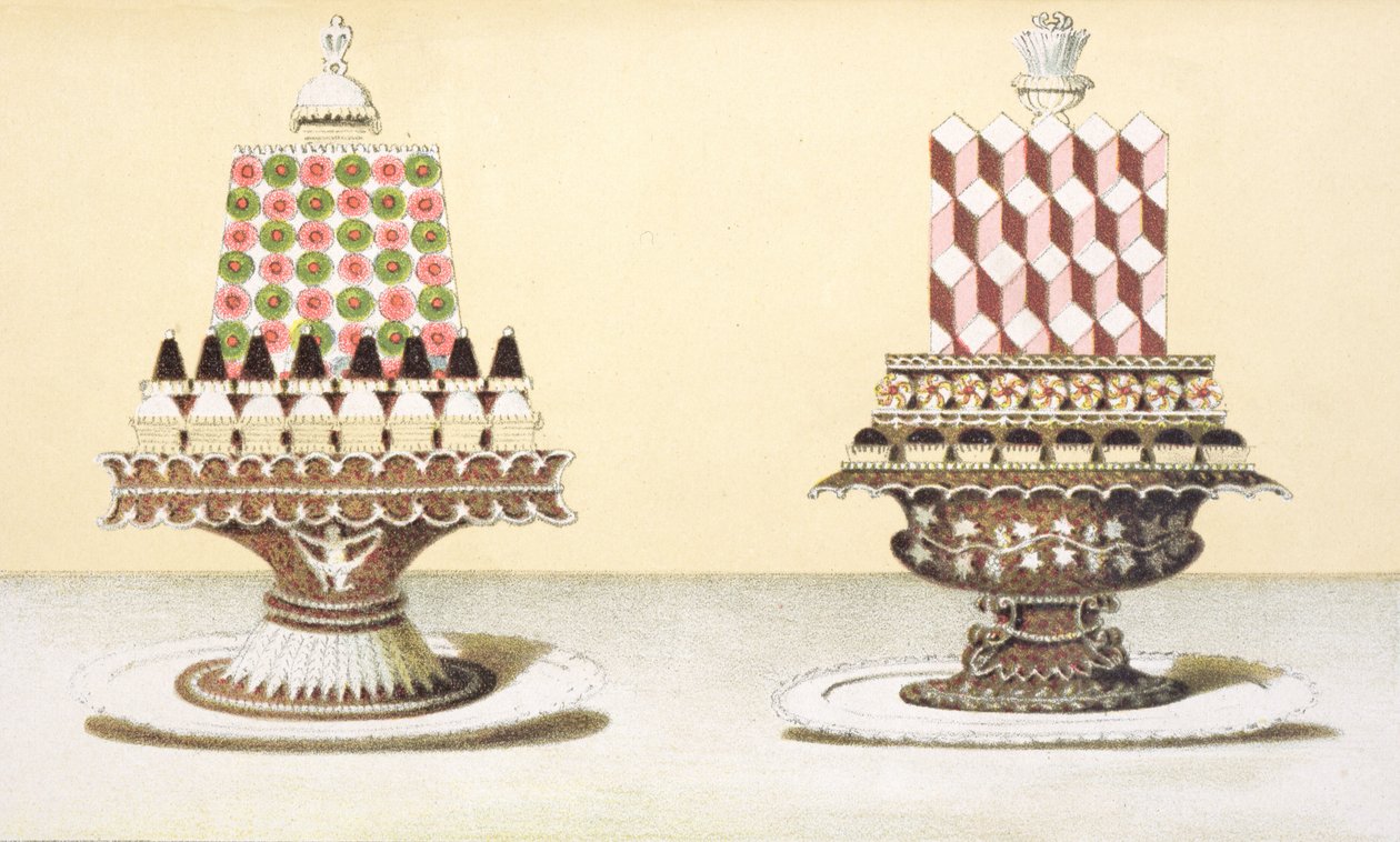 Entwurf für die Präsentation von Desserts, Illustration aus einem ungarischen Kochbuch über die französische Küche, ca. 1880 von Hungarian School